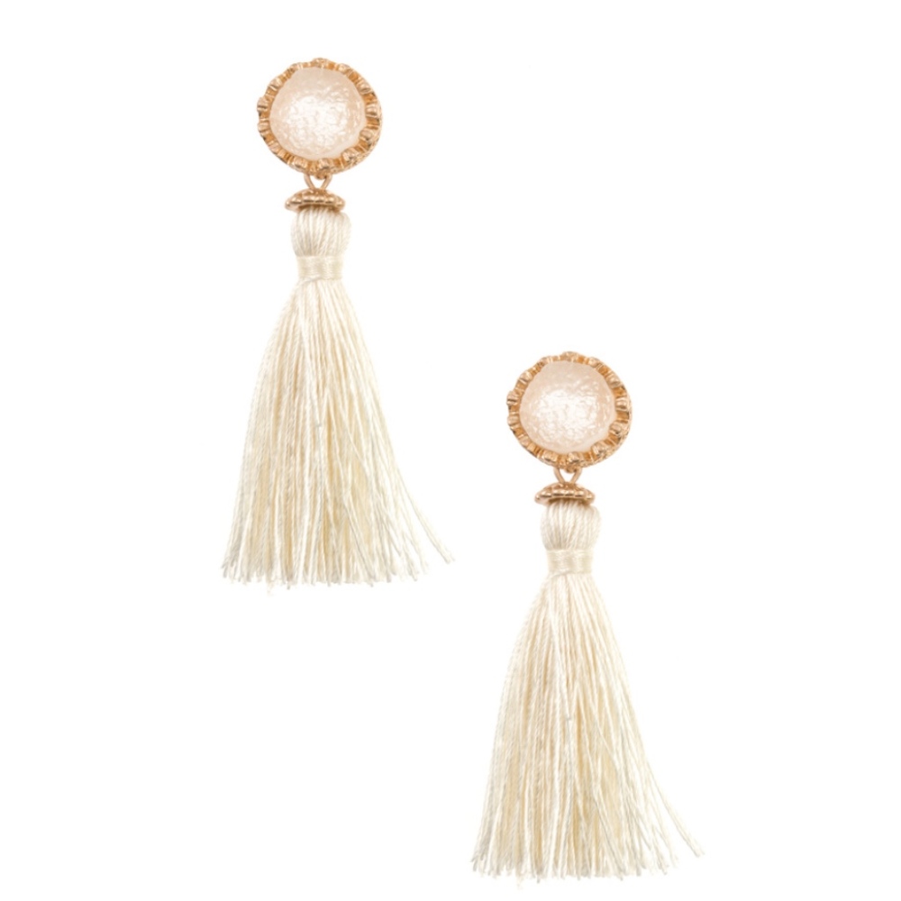 Ivory Druzy Stone Tassel Earrings